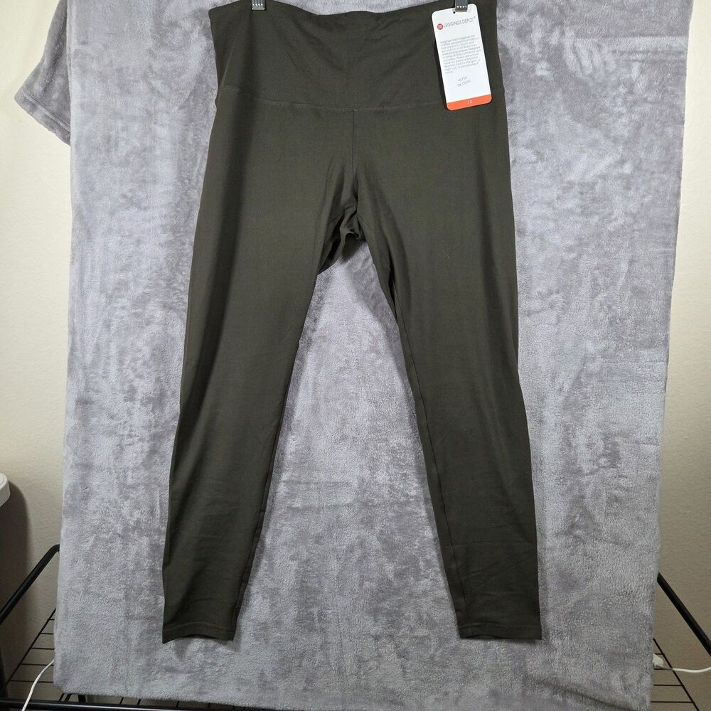 Leggings Depot Women's 1X Plus Dark Olive Solid Active Yoga Leggings NWT